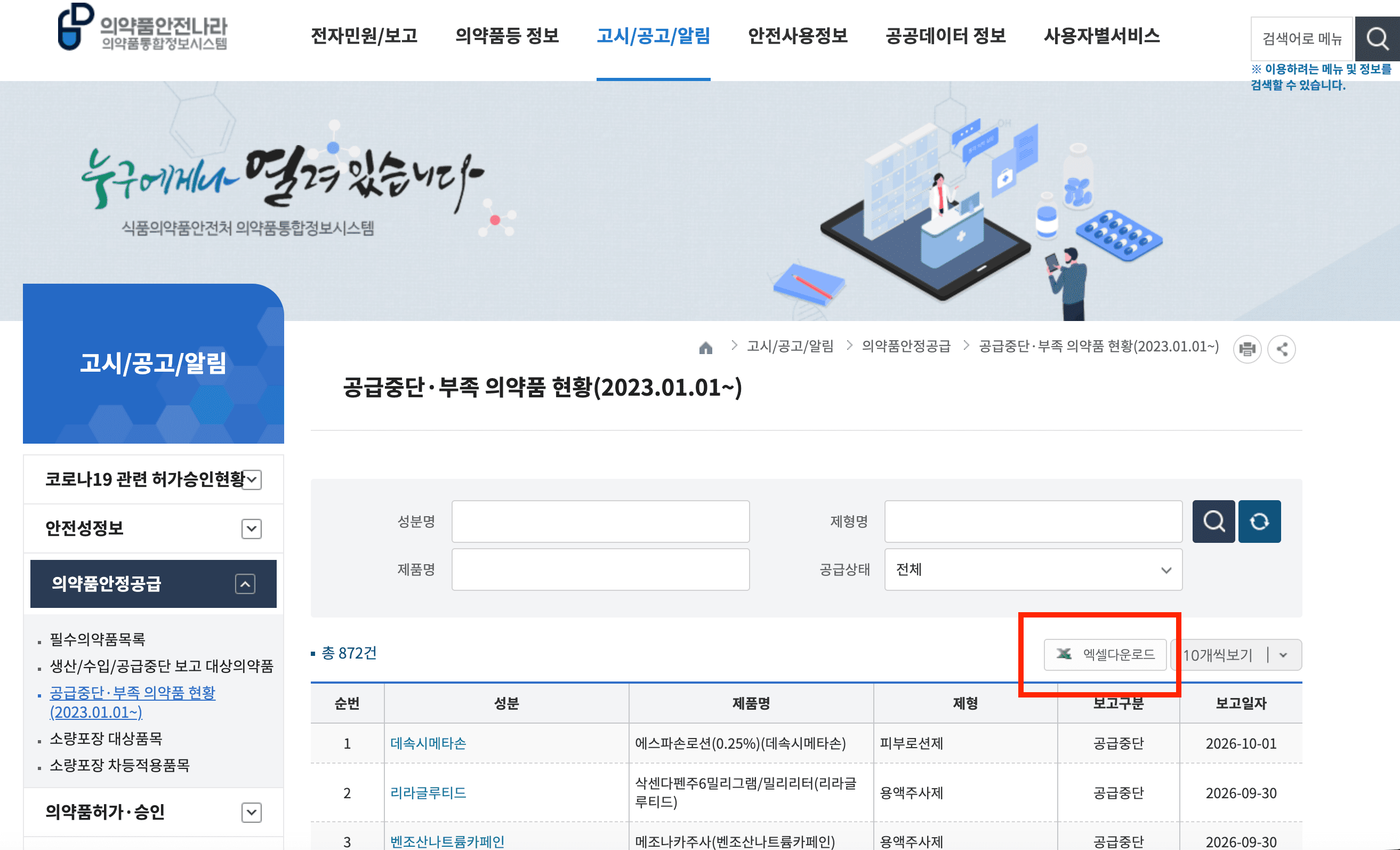 공급중단부족의약품