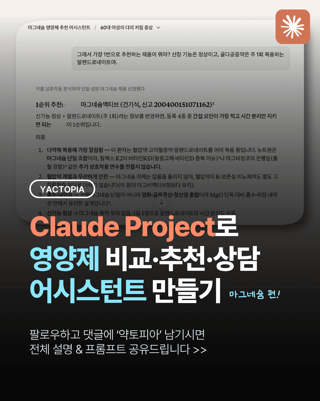 클로드 프로젝트로 영양제 비교추천 어시스턴트 만들기